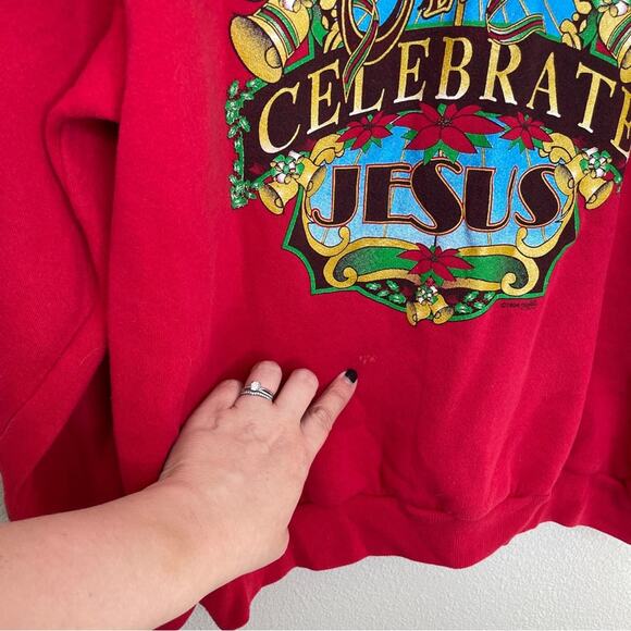 Vintage 1994 Christmas Jesus Red Sweatshirt | L - Picture 5 of 5